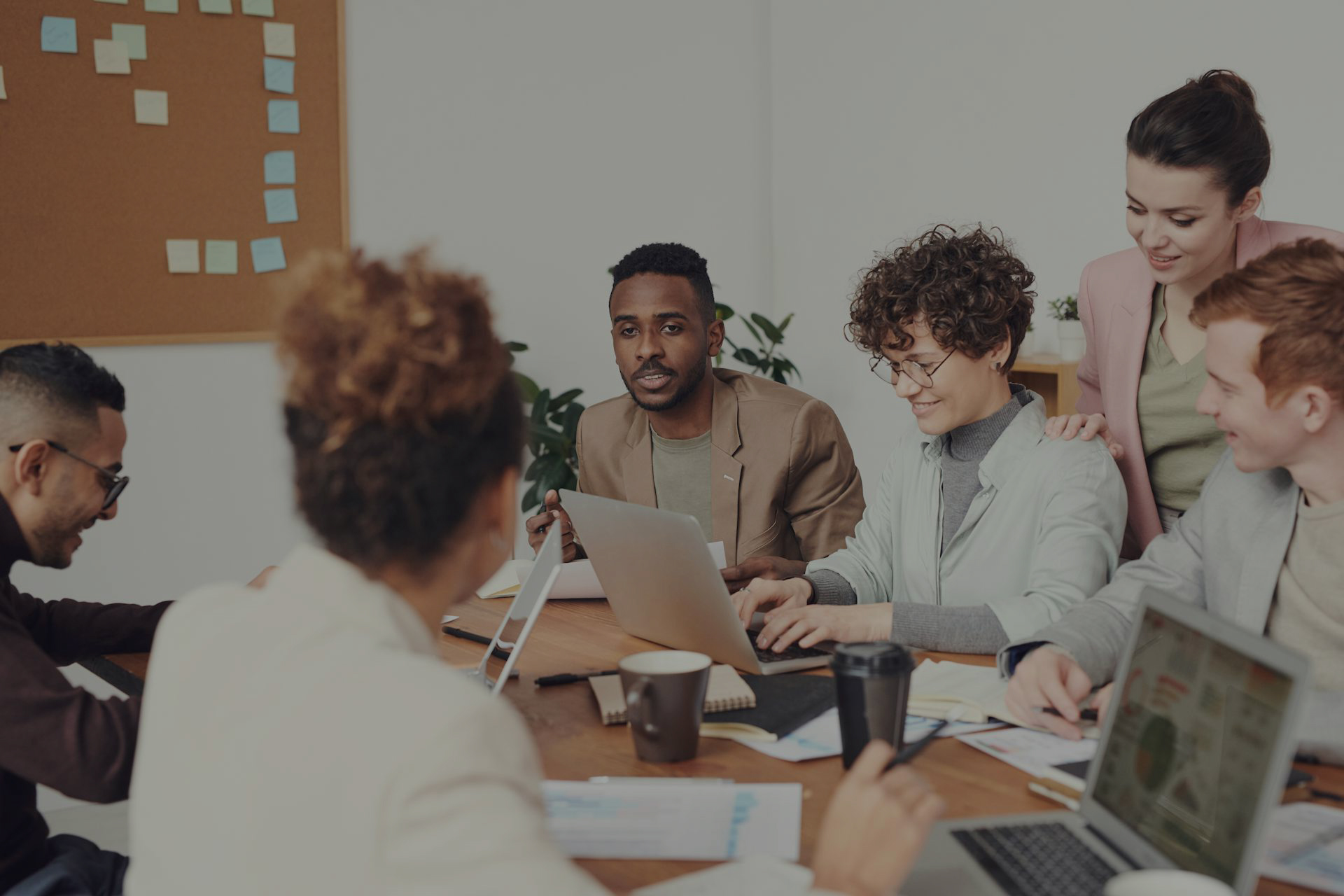 Team members collaborating together in a meeting